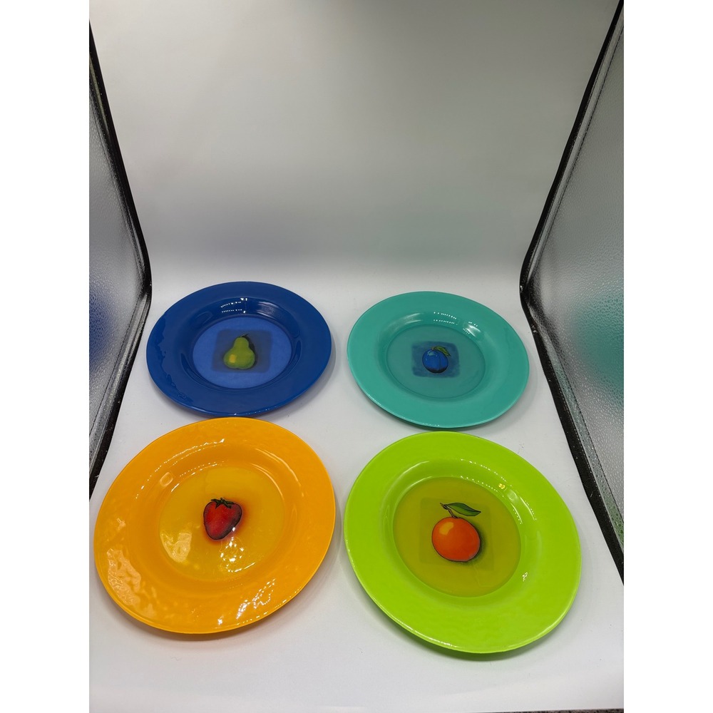 Dibbern Germany Glass Colorful Fruit Glass Salad Plates 8.25"